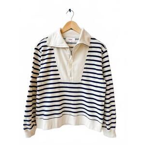 NEW XIRENA women's kat collared stripe sweatshirt in natural stripe